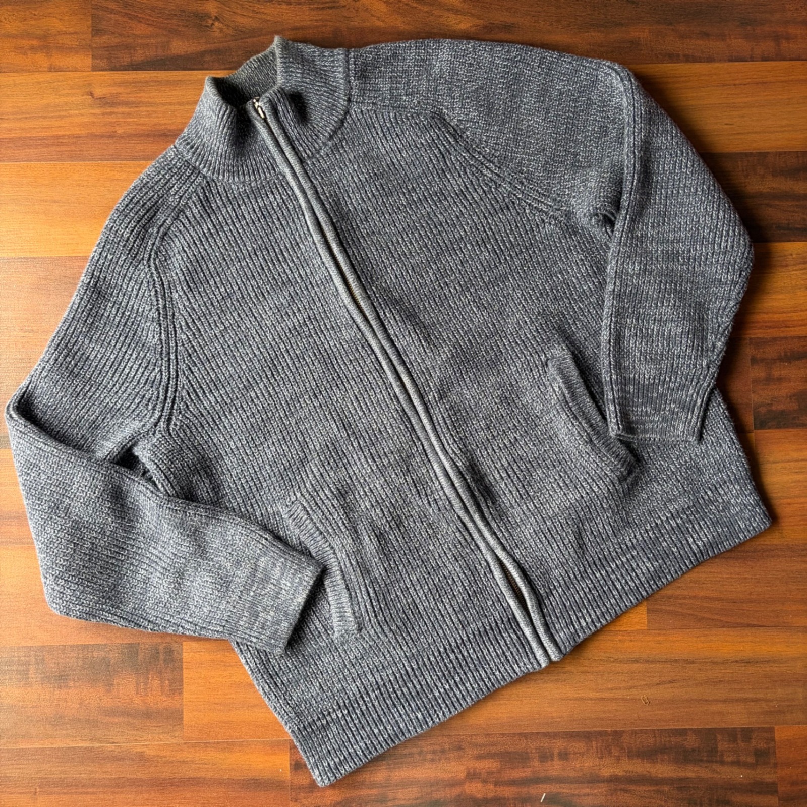 Ll Bean Mens Xl Grey Cotton Shaker Rib Full Zip Cardigan Sweater 298244